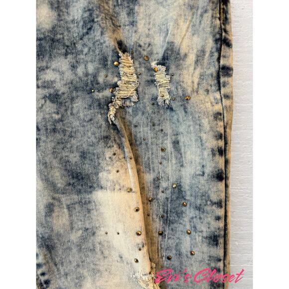BAMBOO Jeans Distressed 7 8 Skinny With Rhinestones Light Weight Skinny Legs - Picture 12 of 14